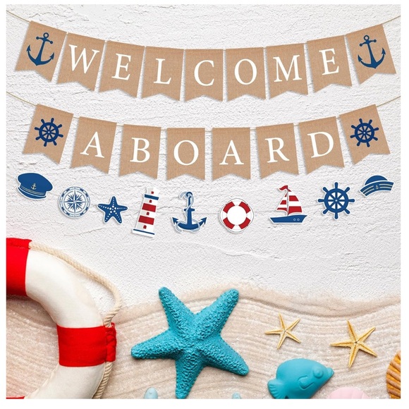 3 Pcs Burlap Welcome Aboard Banner Nautical For Parties,Birthdays,Cruises - Picture 4 of 5